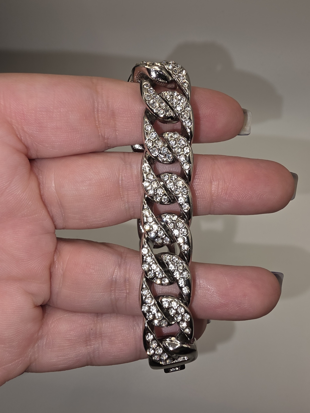 7.5 Inches VVSCZ Pave Curb Chain Bracelet - Silver Over Stainless Steel